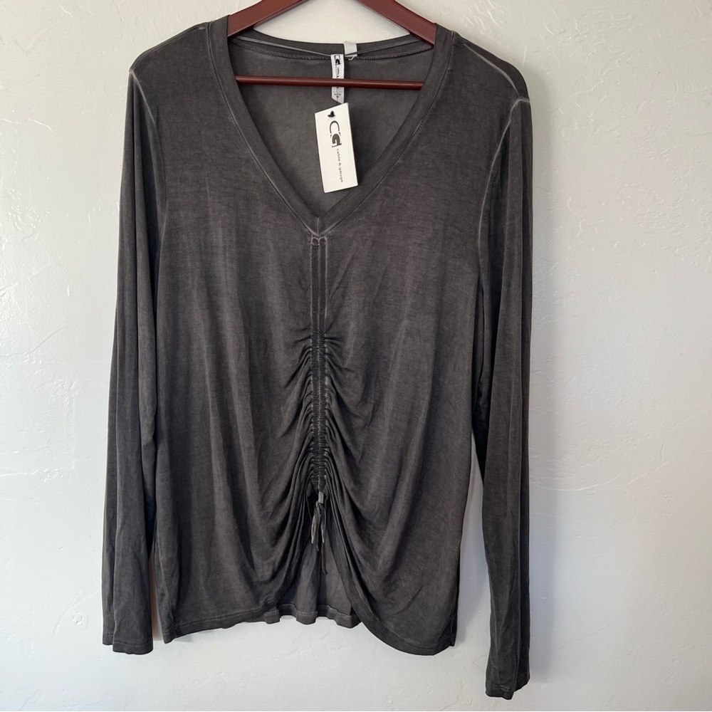 NWT Cable & Gauge Charcoal Long Sleeve Soft Ruched Top Size XL